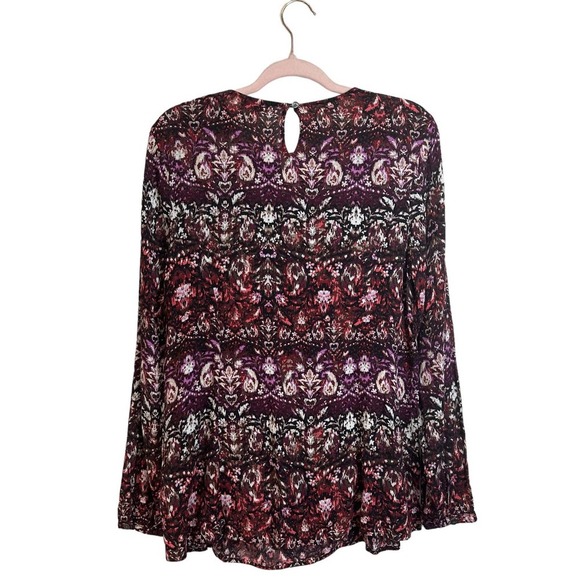 J. Jill Smocked Tunic Blouse Abstract Print Purple Long Sleeve size SMALL - Picture 5 of 9